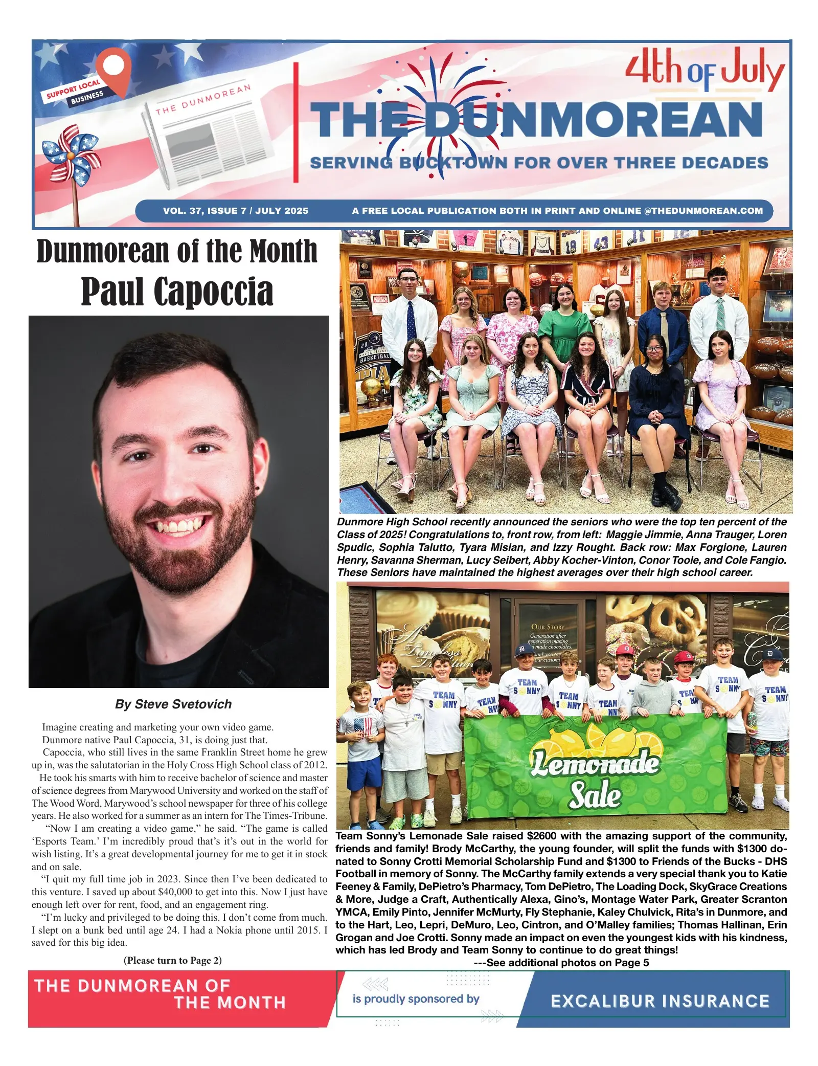Front page of the July 2025 Dunmorean