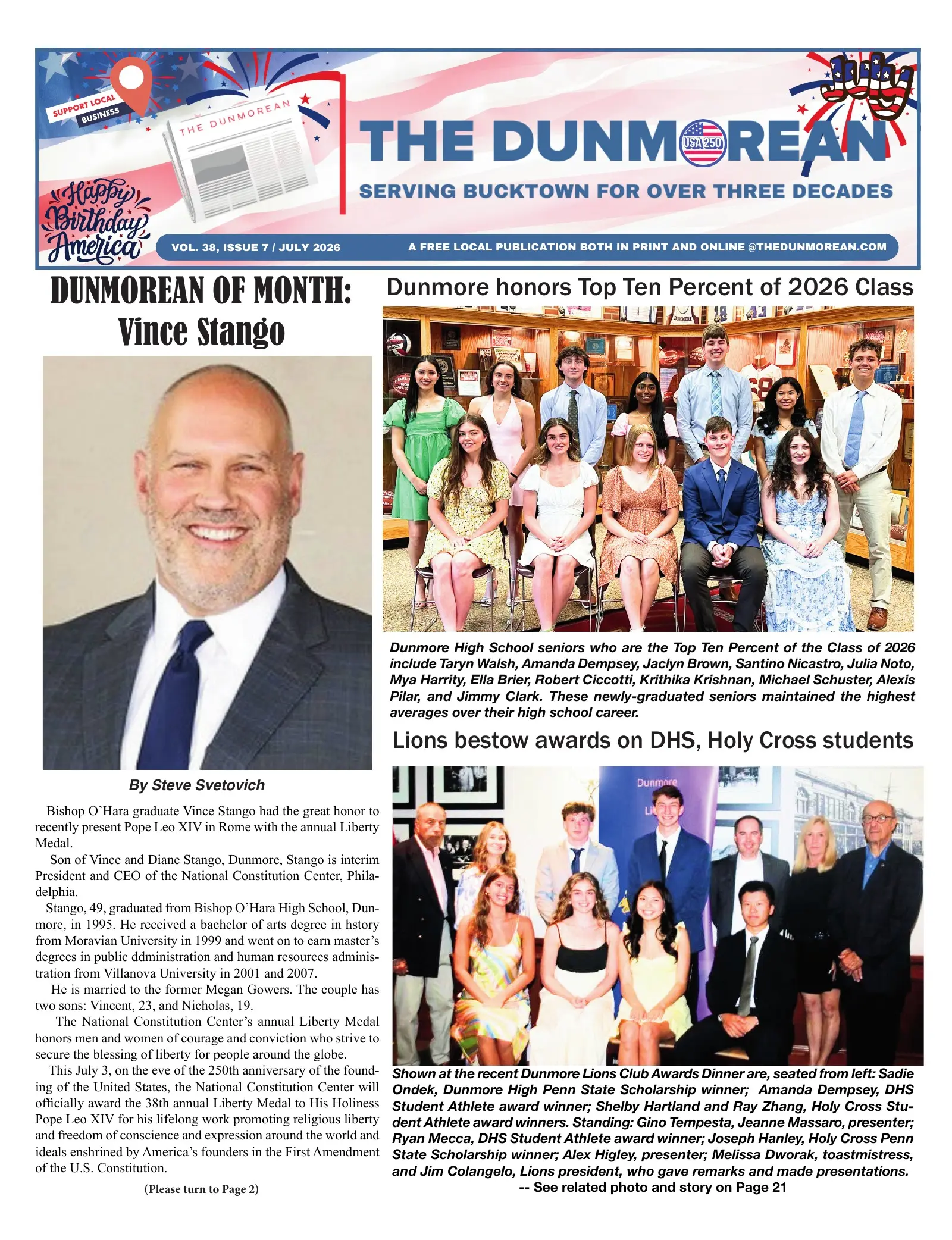 Front page of the July 2026 Dunmorean