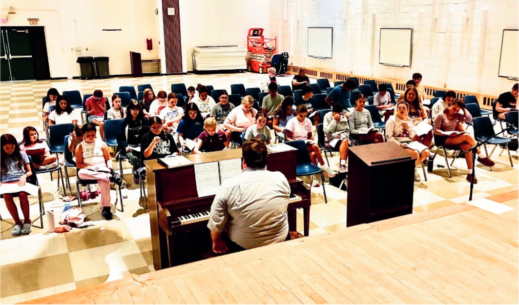 Holy Cross Theatre Ensemble will present Disney’s The Little Mermaid), Sebastian; and Jonathan Novak, King Triton. The cast is shown at rehearsals learning the music to “Under The Sea” under the direction of Patrick Dalrymple.