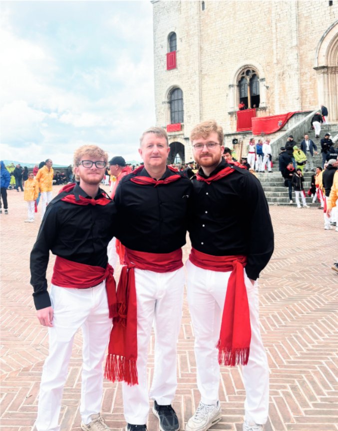 Frank Padula, center, is shown in Gubbio, Italy, this past May at the St. Ubaldo Festival with sons Christopher, at left, and Andrew, at right.